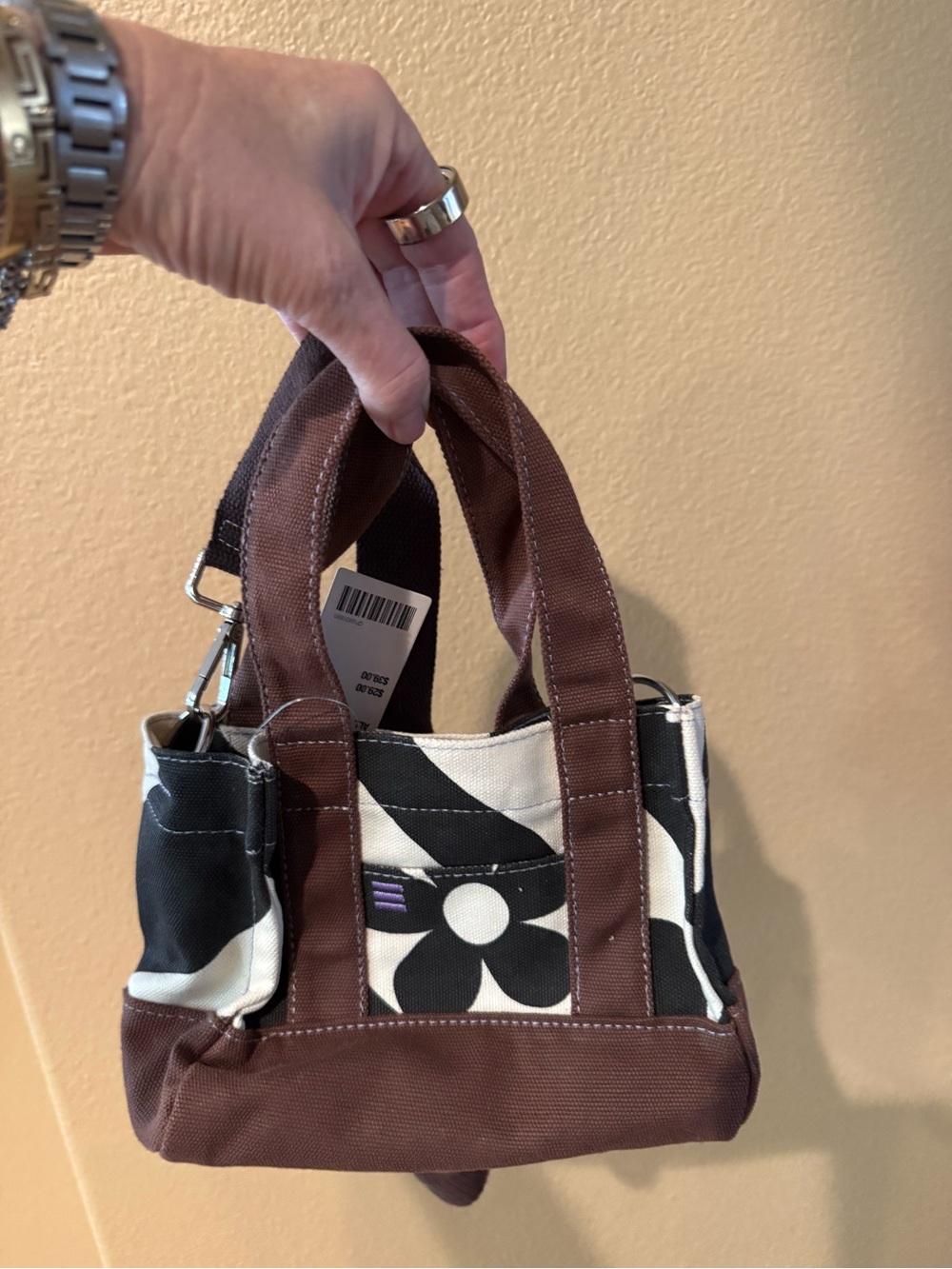 Urban Outfitters Brown and Black Floral Mini Tote